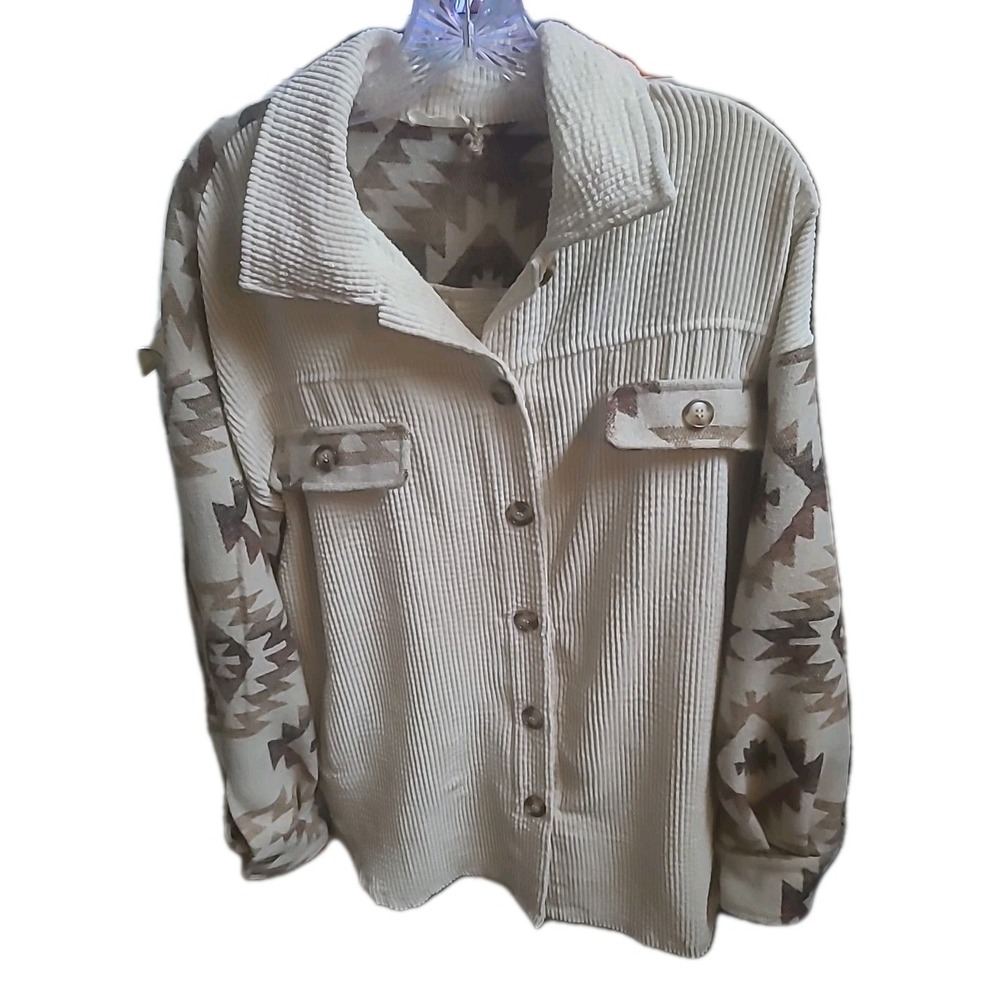 Beige Corduroy Jacket With‎ Aztec Sleeves